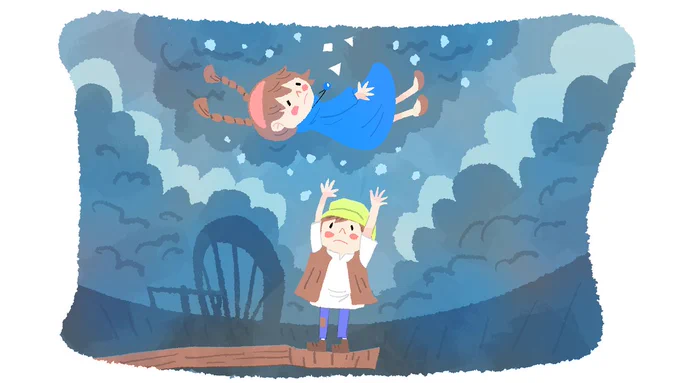 「空から降ってきた少女」#イラスト #ジブリ #ラピュタ 