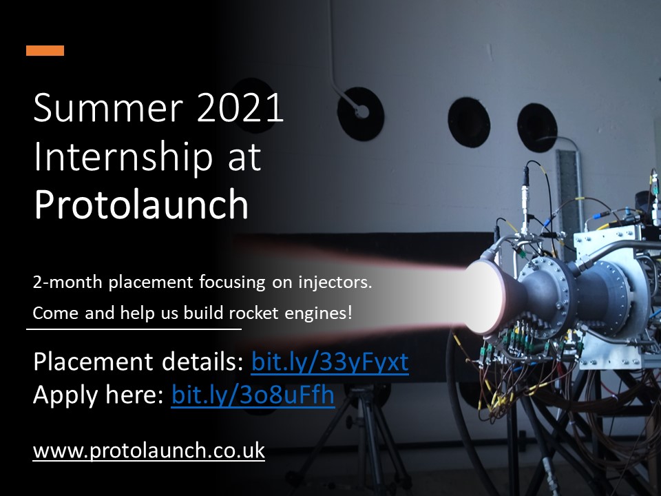 Great opportunity with Protolaunch for any students looking for a 2021 summer #internship building rocket engines! 

Placement details here: bit.ly/33yFyxt
Apply here: bit.ly/3o8uFfh

Option to be based at Harwell/Westcott intended to be available. #space
