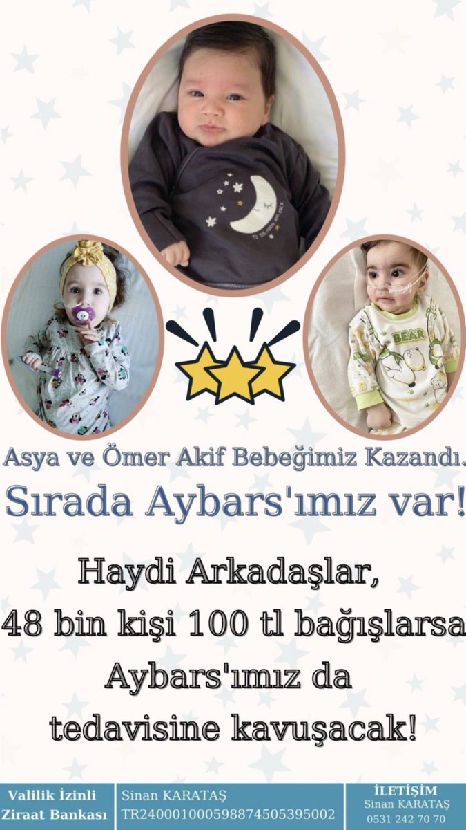 Aybars’ın Asya ablası ve Ömer Akif abisi bu yaşam mücadelesini kazandı. Çok mutluyuz  <a href="/Asyayasasin/">Asya Yaşasın🎈</a> 💖🙏🏻 Haydi arkadaşlar 48 bin kişi 100 TL bağışlarsa Aybars’ımızda tedavisine kavuşacak 🌟🌟 SMA DEĞİL AYBARS KAZANACAK . Çok az kaldı . #aybarsiçin