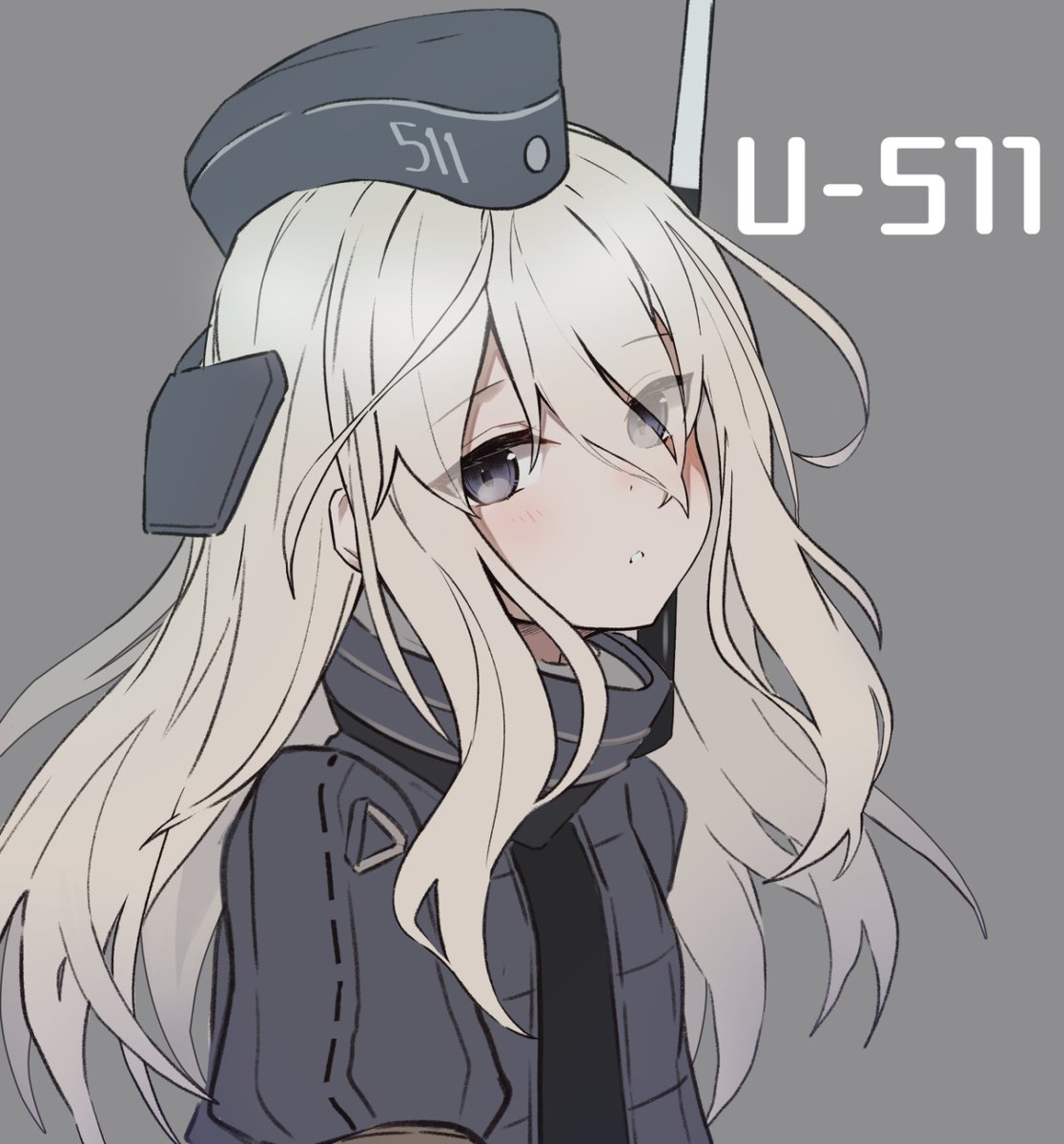 u-511 (kancolle) 1girl solo long hair hat garrison cap grey background simple background  illustration images