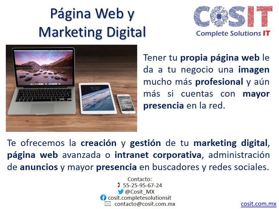 CosIT_MX's tweet photo. ¡Brindamos soluciones!
Da un impulso a tu negocio en la red, nosotros te ayudamos.

#COSIT #ServiciosTI #DiseñoWEB #ConsultoríaTI #ConsultoriaTI #PáginaWeb #PaginaWeb #MarketingDigital #MarketinDigital https://t.co/I5siu3RD9I