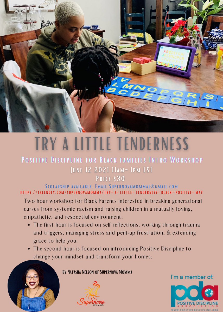 Hi! I’m Tash, Im an Autistic Mom to two Autistic girls and I’m a Certified Positive Discipline Parent Educator. I host virtual courses and workshops that help introduce and teach parents, specifically Black and Neurodiverse parents, positive discipline.  https://supernovamomma.com/positive-discipline-workshop/