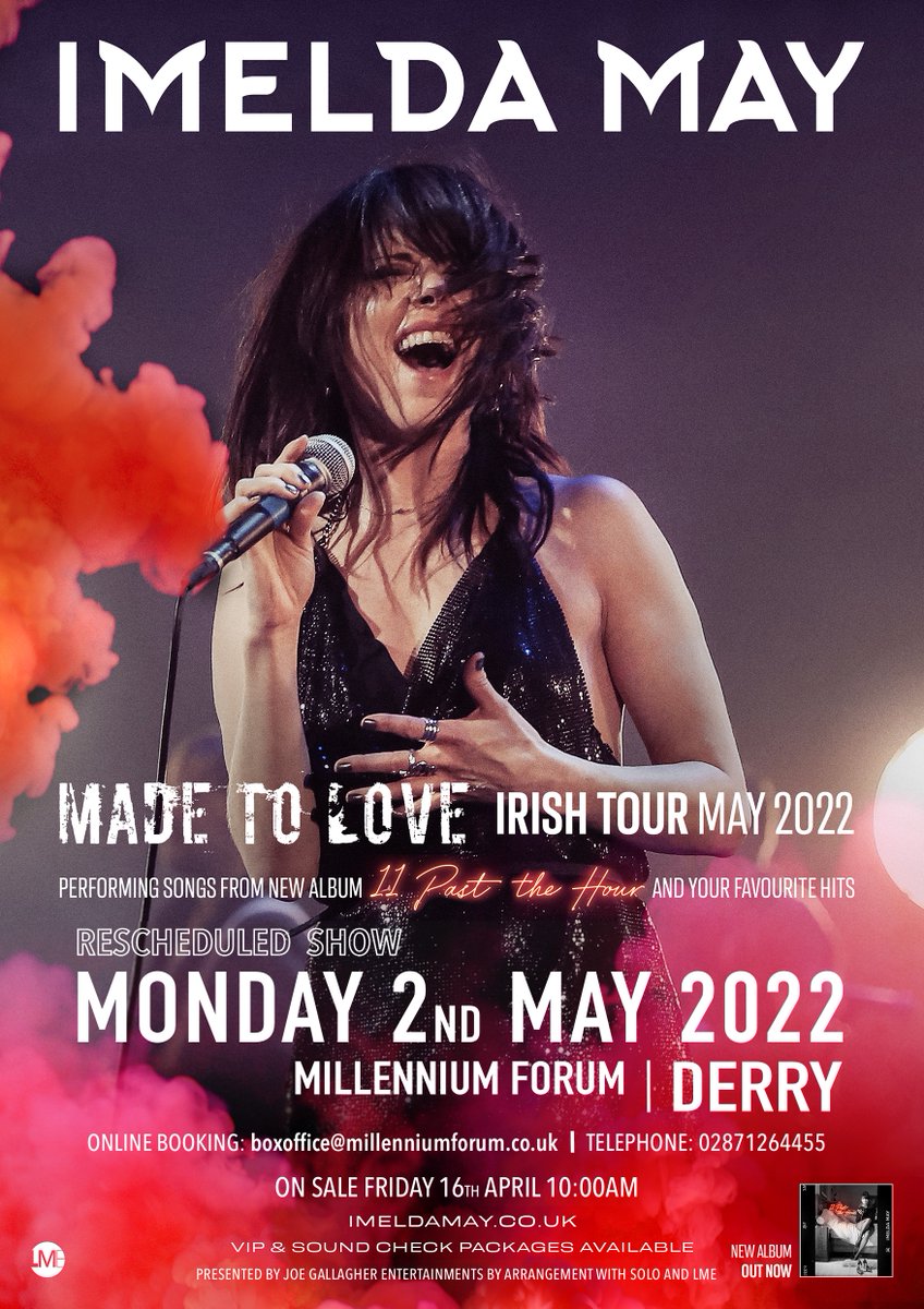 JG Entertainments (@jge_strabane) on Twitter photo Who's looking forward to a great night out??
Rescheduled show Monday 2nd May 2022 <a href="/MillenniumForum/">Millennium Forum</a> with the amazing <a href="/ImeldaOfficial/">Imelda May</a>
Loads more to come 🤩 Who's looking forward to a great night out??
Rescheduled show Monday 2nd May 2022 <a href="/MillenniumForum/">Millennium Forum</a> with the amazing <a href="/ImeldaOfficial/">Imelda May</a>
Loads more to come 🤩