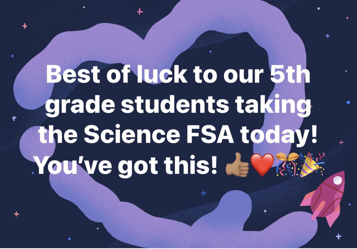 Best of luck to our 5th grade students taking the Science FSA today! You’ve got this! 👍🏽❤️🎊🎉