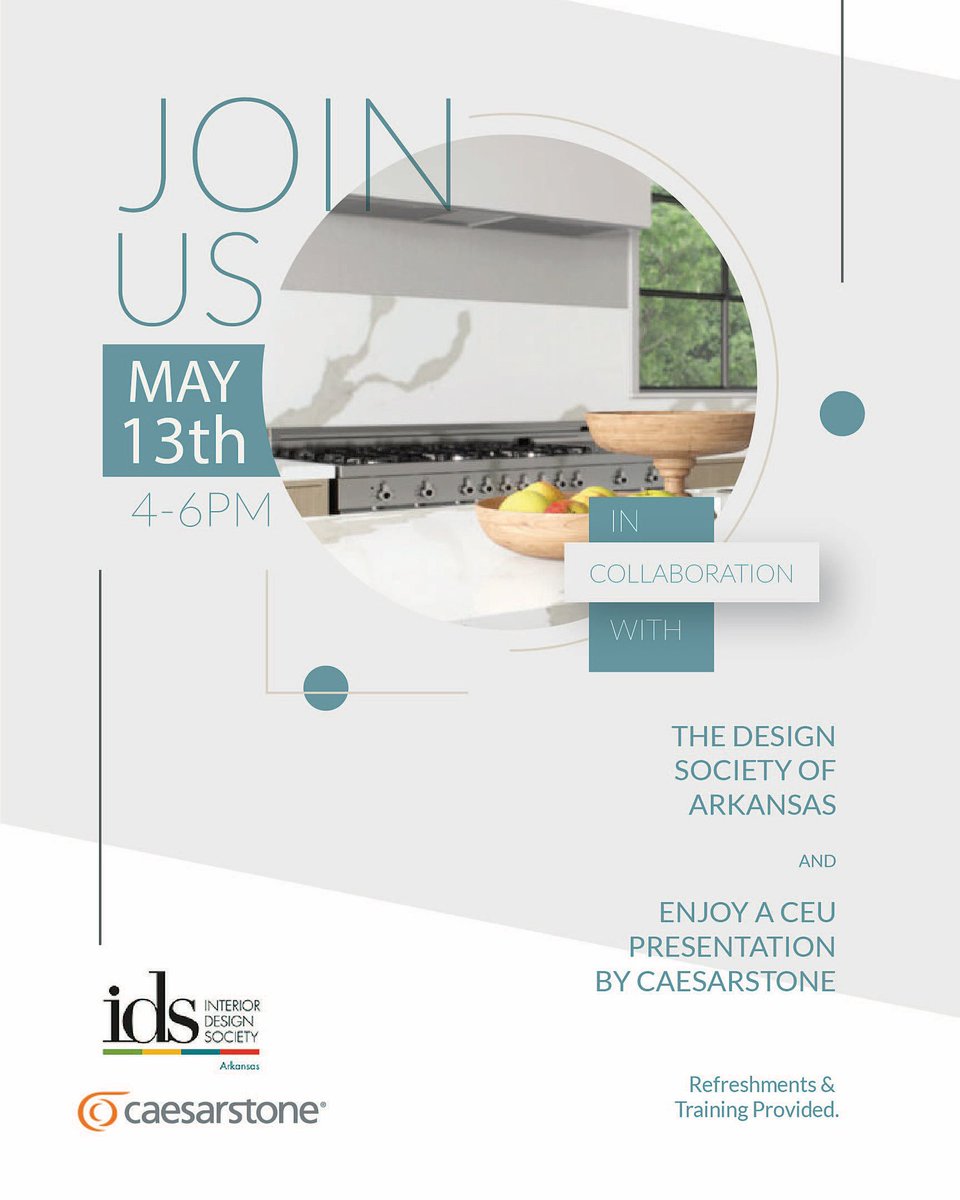 PacShore's tweet photo. Mark your calendars! Donโt miss out on the fun! Join us in #LittleRock with IDS Arkansas & Caesarstone US for a CEU presentation from 4-6pm THIS THURSDAY
#pacificshorestones #caesarstonequartz #networking #littlerockbusiness #littlerockdesigner #interiordesign #kitchenandbath https://t.co/mn4dKtISRh
