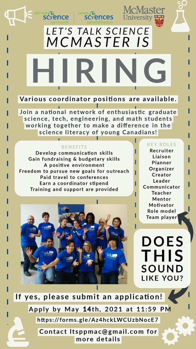 McMaster Faculty of Science (@mcmasterscience) on Twitter photo Attention <a href="/McMasterScience/">McMaster Faculty of Science</a> grad students - <a href="/ltsmcmaster/">LetsTalkScience Mac</a> is hiring coordinators with a passion for promoting science literacy. Applications due May 14th. Attention <a href="/McMasterScience/">McMaster Faculty of Science</a> grad students - <a href="/ltsmcmaster/">LetsTalkScience Mac</a> is hiring coordinators with a passion for promoting science literacy. Applications due May 14th.