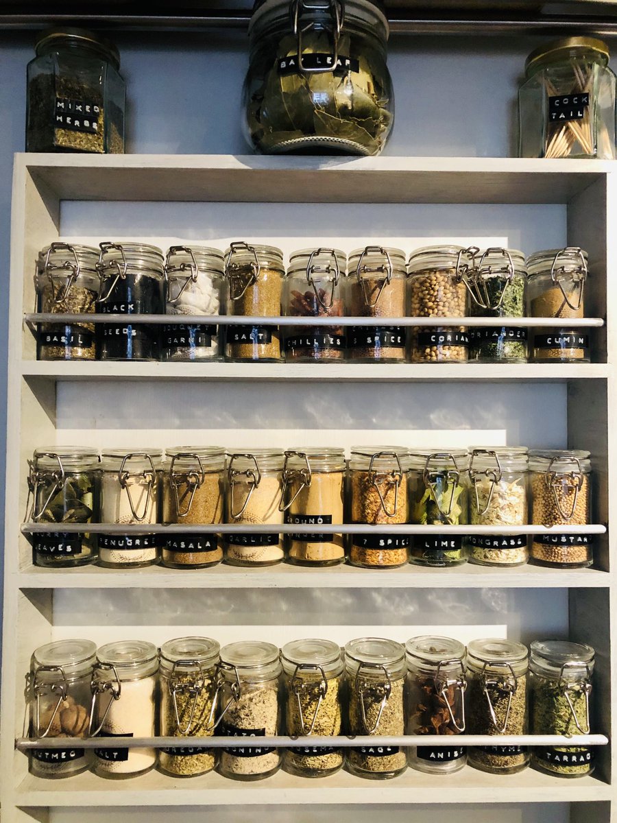 Sparklingclaire's tweet photo. I’ve been awol on here recently, thanks to the arrival of my #dymo label maker. A few more left to do but for now... #spicerack #herbrack #alphabetised #findingjoyinhouseholditems #rsi https://t.co/D44IlABRef