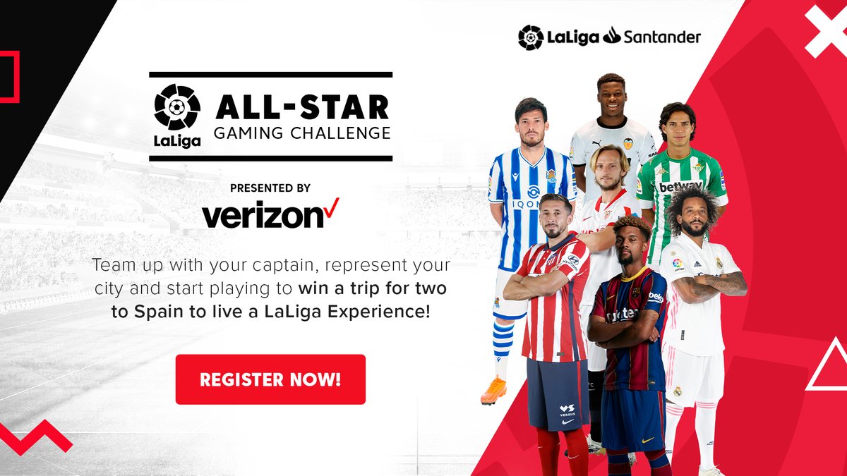 Get your consoles ready - the LaLiga All-Star Gaming Challenge presented by <a href="/Verizon/">Verizon</a> is happening now!

Team up with a celebrity captain and start playing for your chance to travel to Spain with a friend! 

Get registered: bit.ly/laligatwitter

<a href="/LaLigaEN/">LALIGA English</a> #VerizonJuegaConLaLiga
