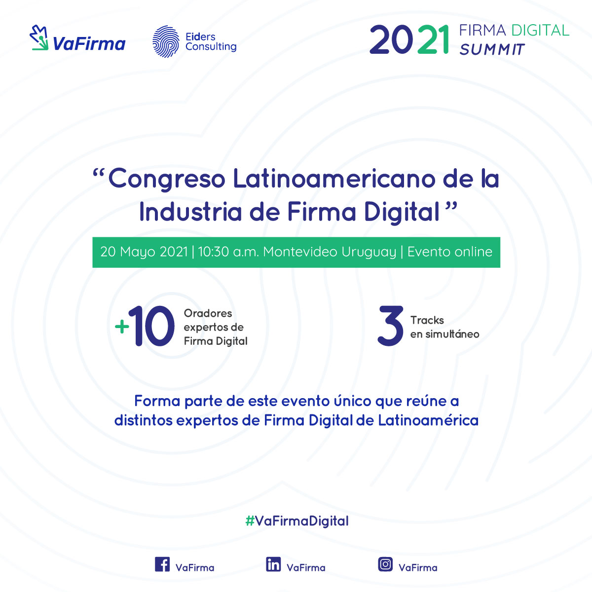 📢 ¡Se viene! Firma Digital SUMMIT 2021 el evento que reune a la industria de Firma Digital de la región. 

Instancia única para conocer de primera mano las últimas novededades contadas directamente por sus protagonistas.
Registro + codigo acceso tweeter👇