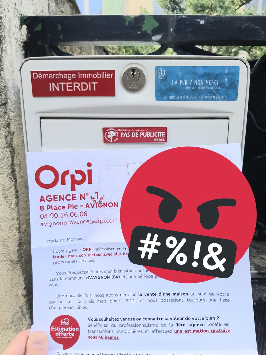 7 jours plus tard, c'est encore et toujours @Orpi_France qui ne respecte pas le droit d'opposition au démarchage par voie postale... #RGPD #immobilier #CNIL. A se demander si la "sensibilisation" de vos agences fonctionne bien...