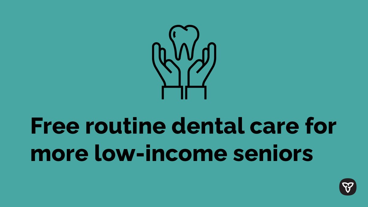 Ontario is increasing the eligibility for the Ontario Seniors Dental Care Plan to provide FREE routine high-quality dental care to even more low-income seniors, effective July 1, 2021. 

Find out if you’re eligible to apply: Ontario.ca/SeniorsDental