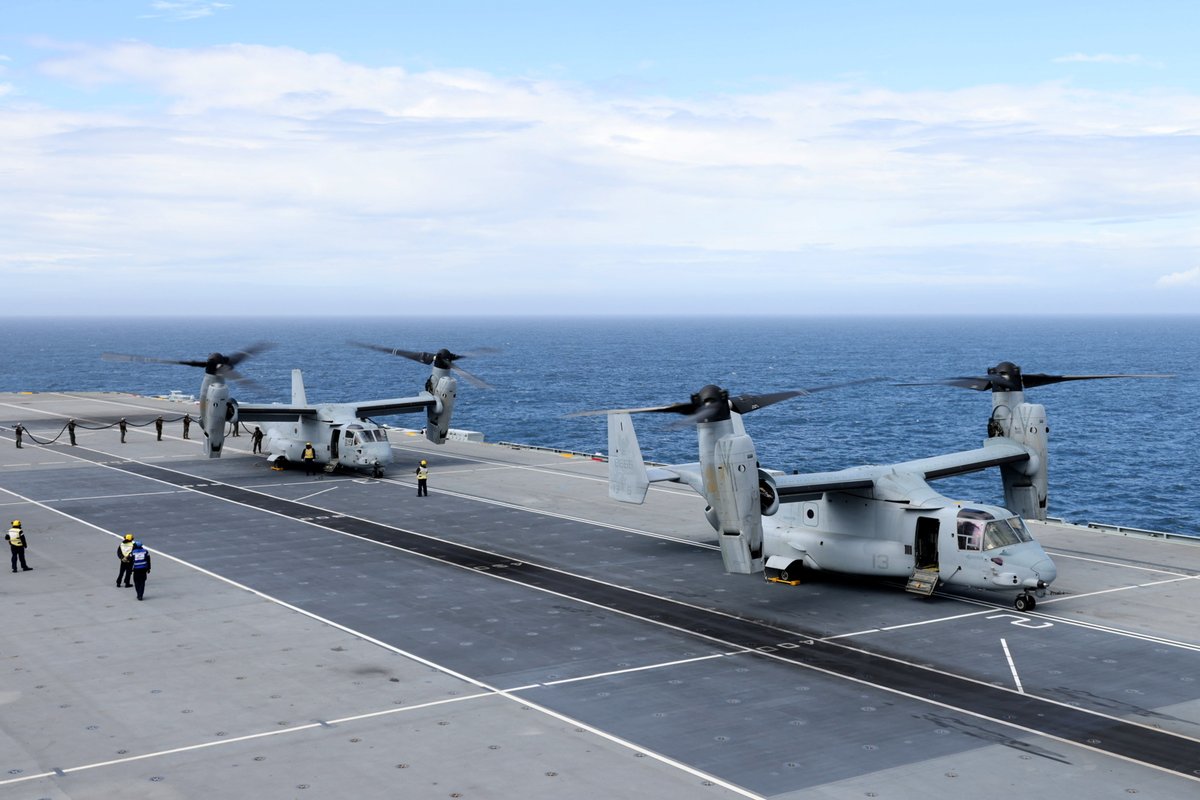 HMS Queen Elizabeth this week welcomed US Marine V-22 Ospreys onto her deck