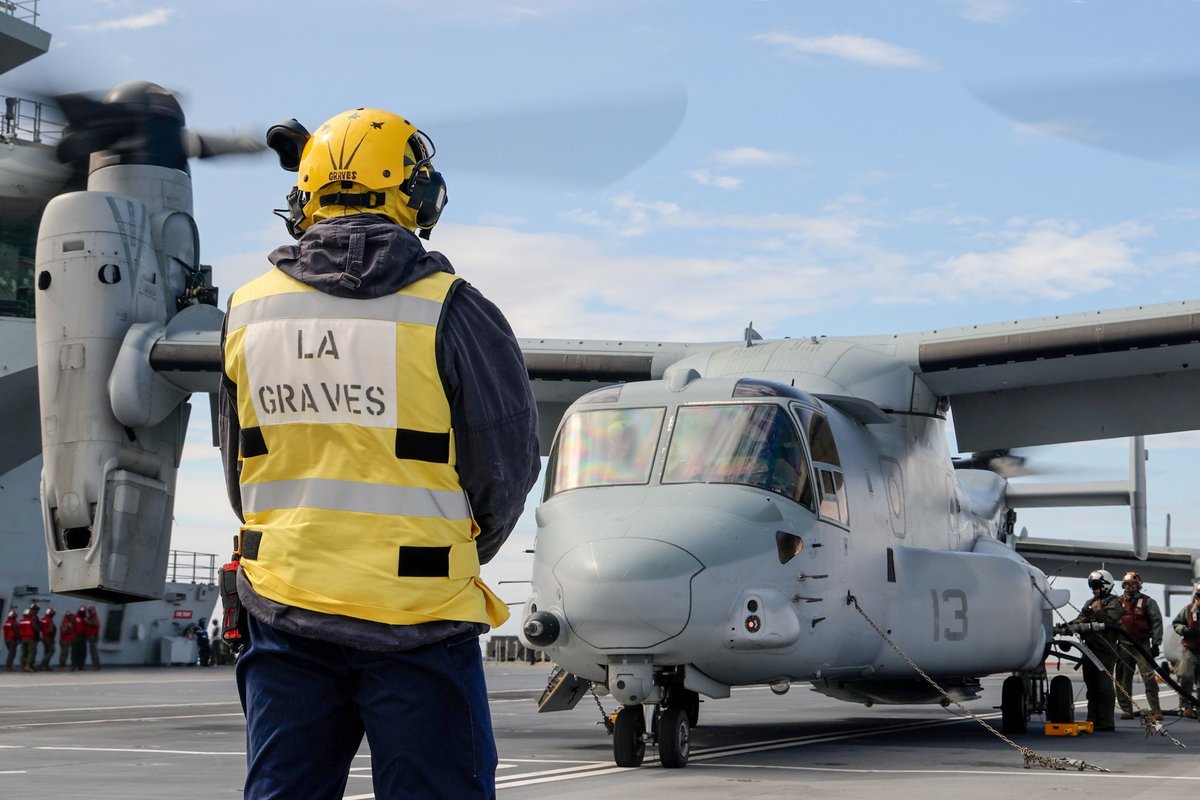 HMS Queen Elizabeth this week welcomed US Marine V-22 Ospreys onto her deck