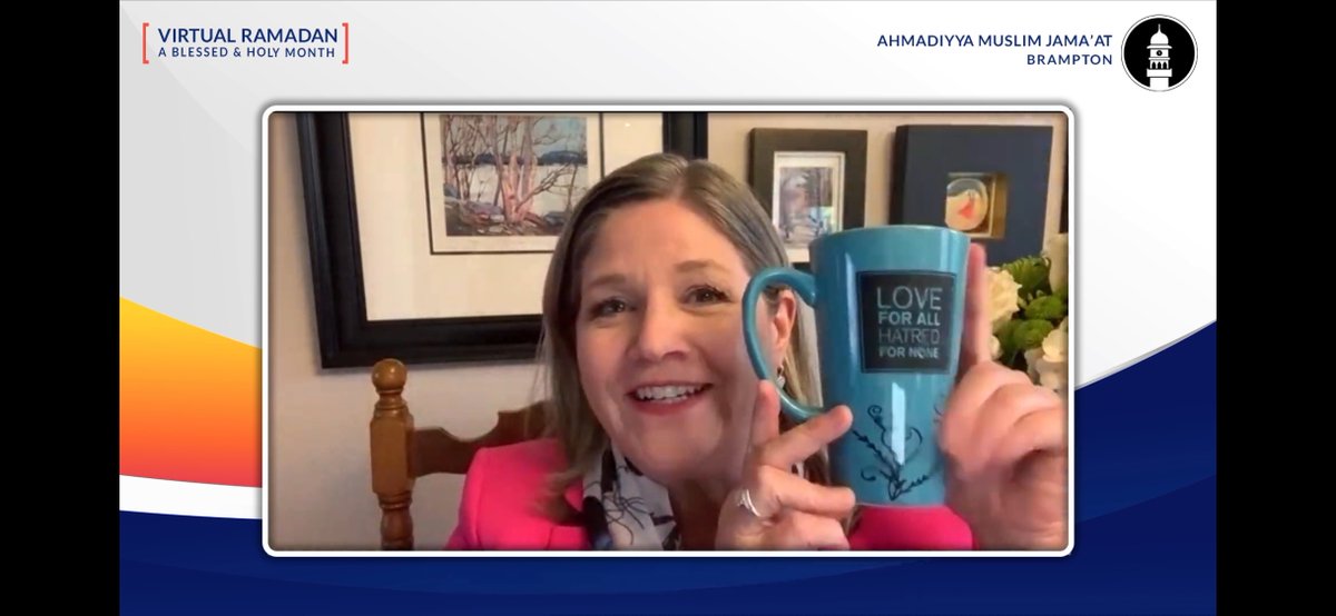 Andrea Horwath (@andreahorwath) on Twitter photo A pleasure to join the <a href="/ahmadiyyacanada/">Ahmadiyya Muslim Jama’at Canada</a> <a href="/AMJBrampton/">AMJ Brampton</a> <a href="/BramptonMasjid/">Mubarak Mosque</a> community at their #VirtualRamadan last week.
I'm regularly reminded of their motto "Love for All. Hatred for None" every time I use their mug. Ramadan Mubarak! A pleasure to join the <a href="/ahmadiyyacanada/">Ahmadiyya Muslim Jama’at Canada</a> <a href="/AMJBrampton/">AMJ Brampton</a> <a href="/BramptonMasjid/">Mubarak Mosque</a> community at their #VirtualRamadan last week.
I'm regularly reminded of their motto "Love for All. Hatred for None" every time I use their mug. Ramadan Mubarak!