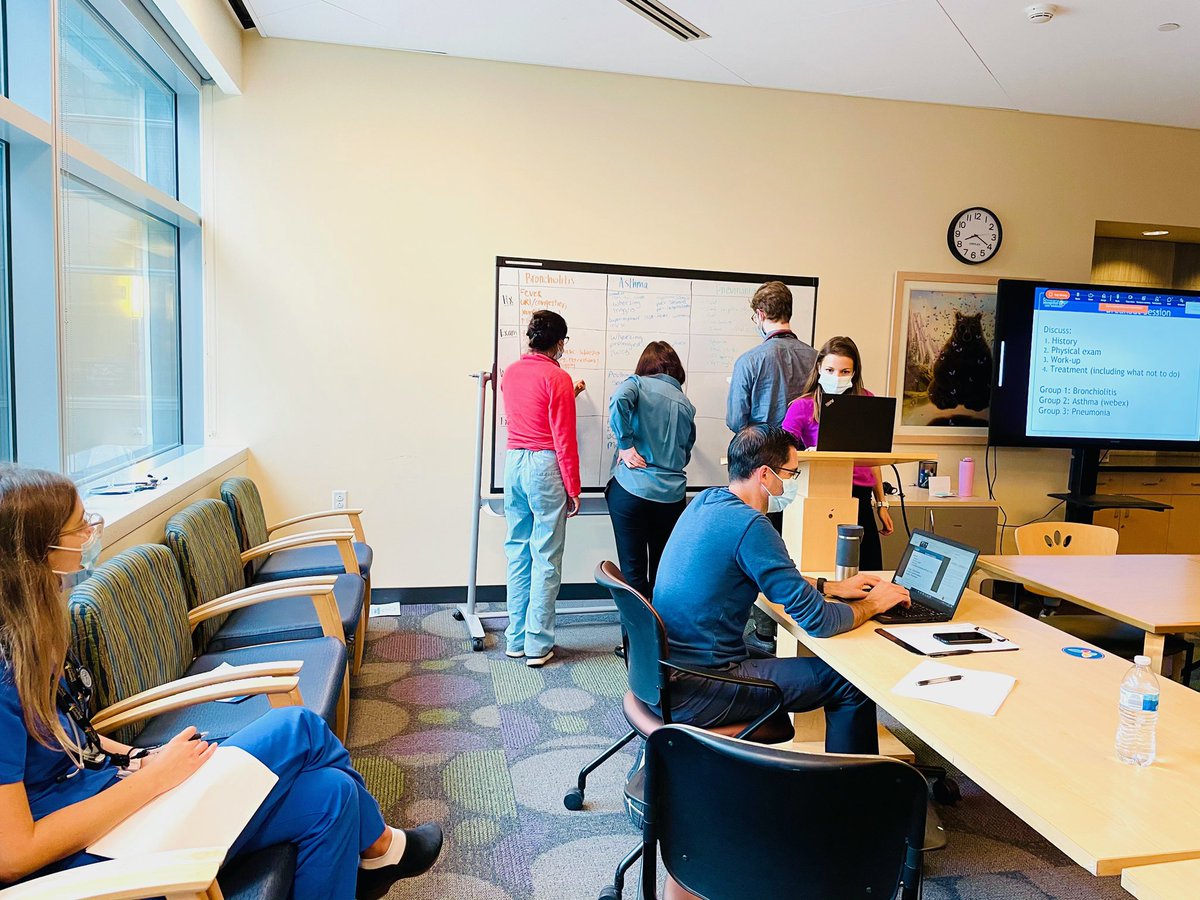 CHLA_PHMFellows's tweet photo. Another engaging morning report led by our fellows @MD_mattes and Angie Alegria! They used small-group learning to lead the residents through building illness scripts for (used to be) common respiratory illnesses #CHLAPHM #HighValueCare @kay_em_torre97 @NamAhujaMD https://t.co/47Io7mJGLt
