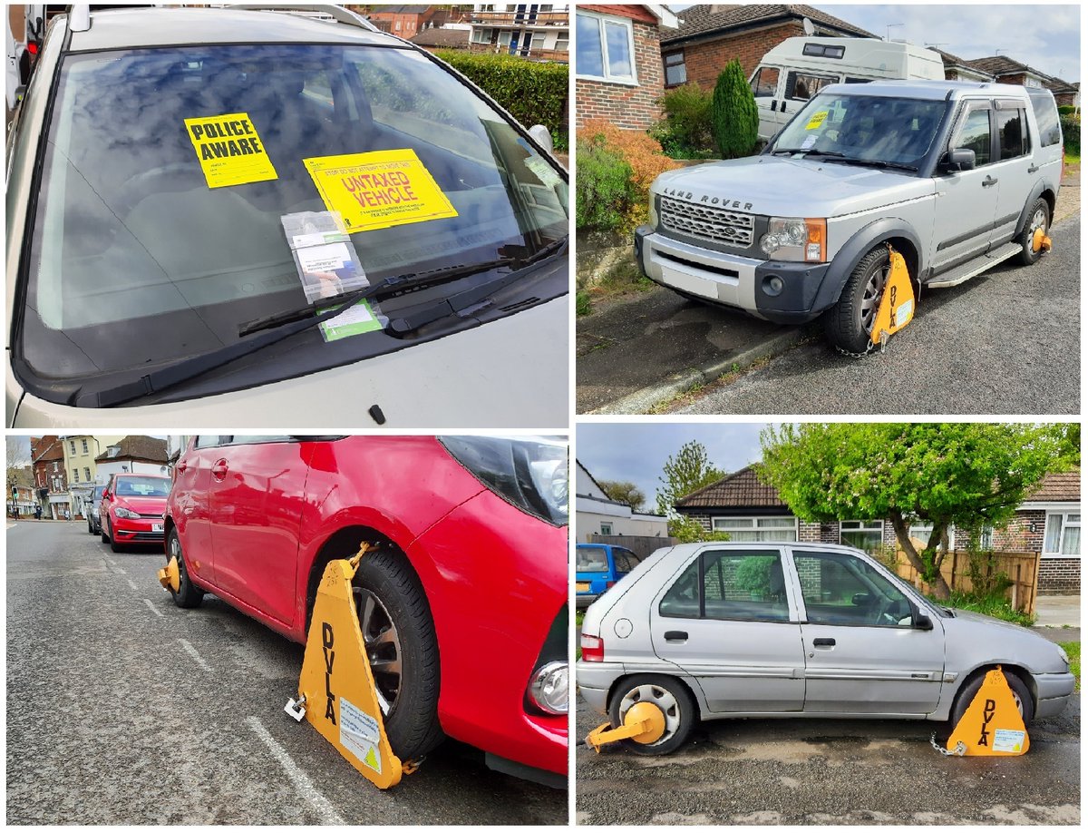 TVP_ChiltSBucks's tweet photo. The DVLA have attended #Chesham again & seized 6 vehicles, clamped 21 & fined 8. You would hope previous operations would warn people that failing to tax vehicles could result in fines, clamps or loss of their transport. Its disappointing to see these issues continue #P5969 https://t.co/sJ3bhVsIMd
