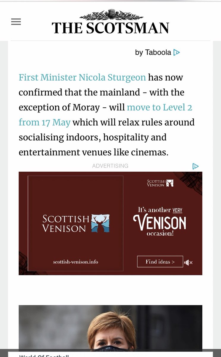 Significant relaxation of Covid restrictions announced today for Scotland and superb contextual positioning for our #scottishvenison ad in-read in <a href="/TheScotsman/">The Scotsman</a>