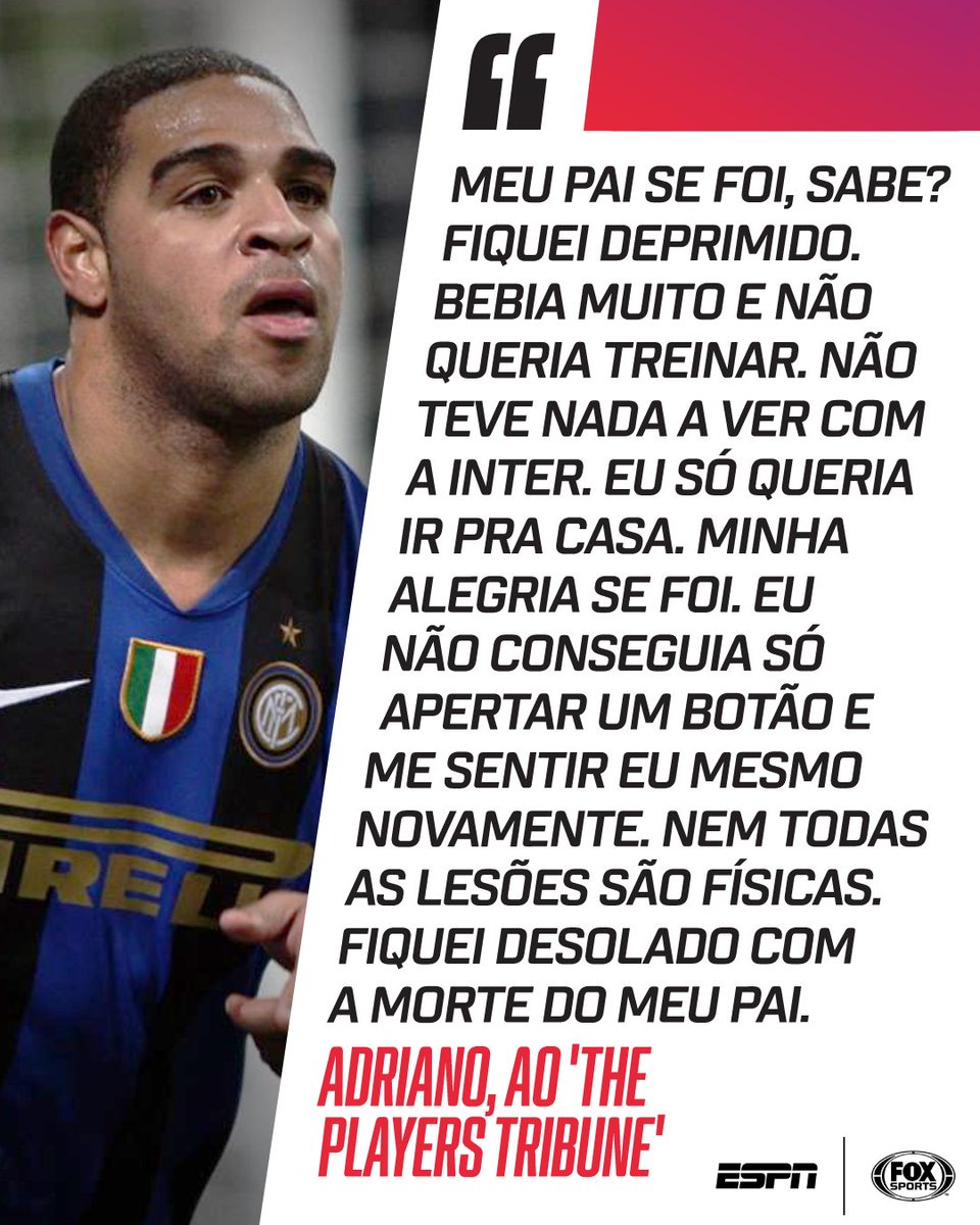 SportsCenterBR's tweet photo. O emocionante depoimento de Adriano ao The Players Tribune. 👏👏👏 https://t.co/dYLJQd1Yvg