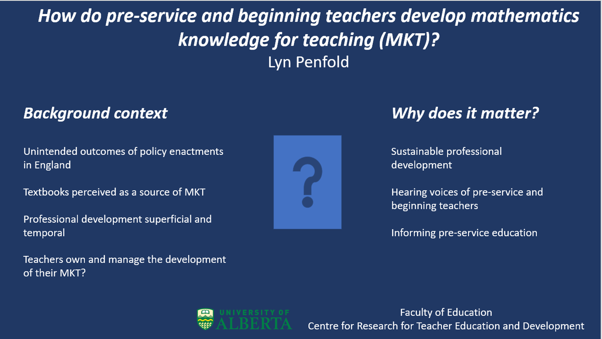 MathPenfold's tweet photo. What are pre-service teachers’ levels of mathematics knowledge for teaching?
PSTs have different levels of math subject knowledge.  My research explores their perceptions of the development of this math knowledge. 
 #UAlbertaInnovationShowcase https://t.co/Naz1gQ4ebG