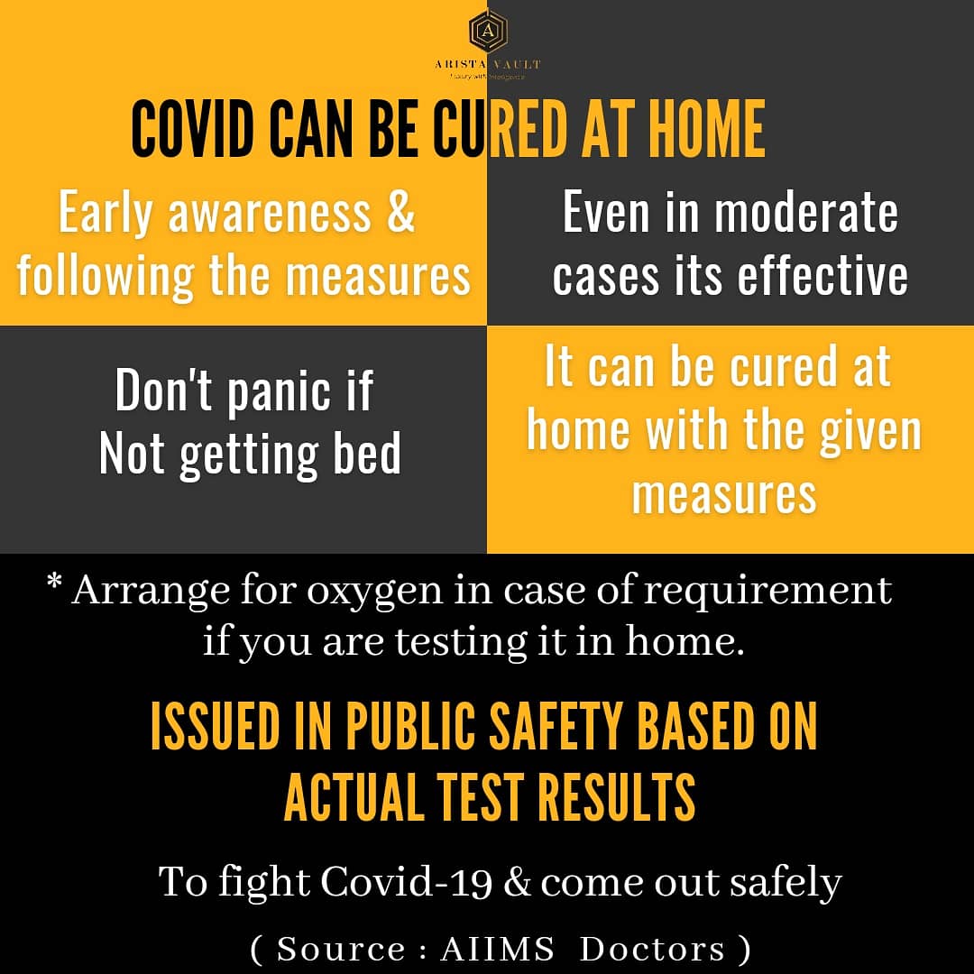 Cure Covid at Home Awareness drive -

Following these measures you can cure intermediate to Moderate infection without going hospital and avoid severe stage.👆

<a href="/GoI_MeitY/">Ministry of Electronics & IT</a>
<a href="/stpiindia/">STPI</a>
@electropreneur
<a href="/iesaonline/">IESA</a>
<a href="/amazonIN/">Amazon India</a>

#aristavault #disinfection #covid #cleaning #disinfectant