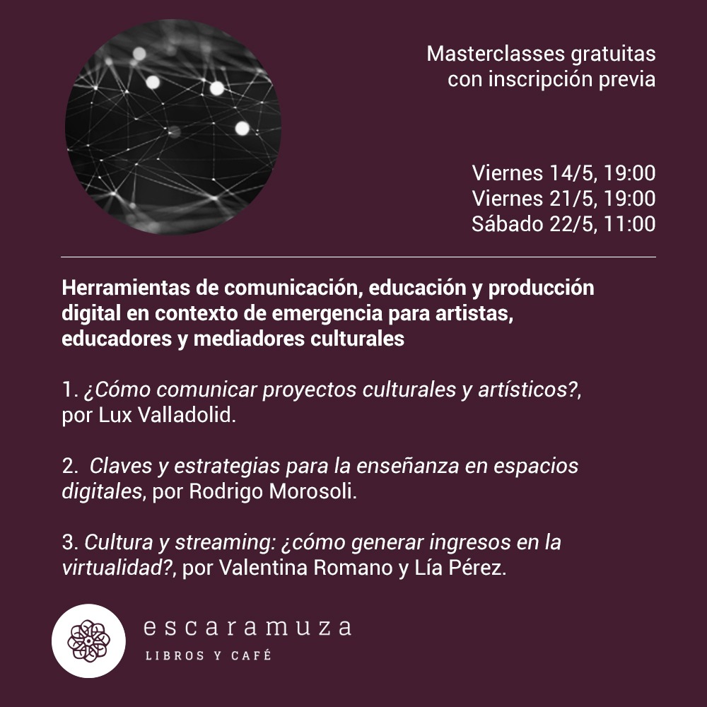 Queremos hacer nuestro aporte a la cultura en el contexto actual, generando tres instancias de formación para el desarrollo de actividades culturales en la virtualidad. Clases abiertas para artistas, educadores y mediadores culturales ⚡ Info disponible en escaramuza.com.uy