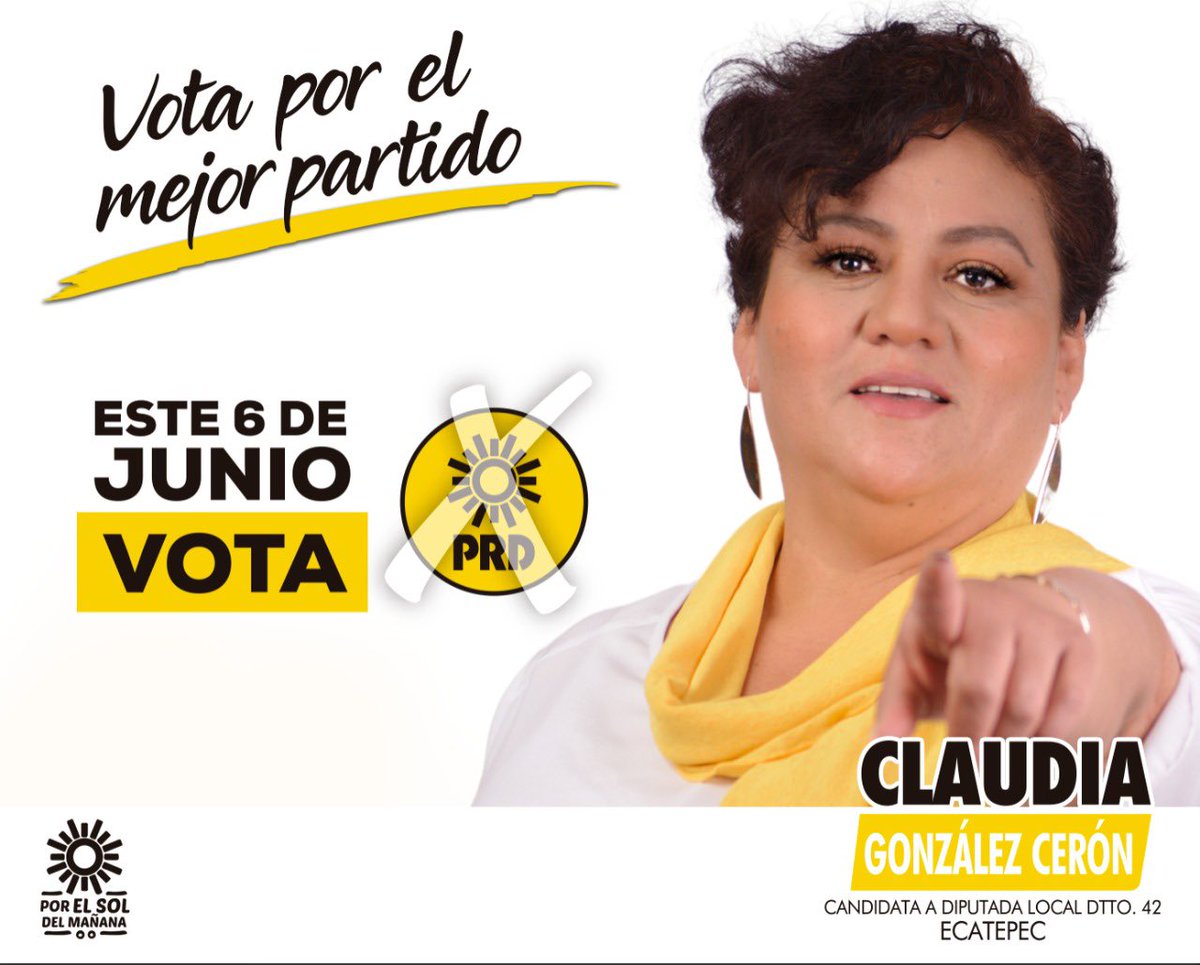 🔆 Este 6 de junio todos tenemos una cita en las urnas. VOTA por el mejor partido: el #PRD y juntos hagamos que #Ecatepec sea un mejor municipio. 

#claudiacerónvaporecatepec
#votomasivoprd2021
#PRD