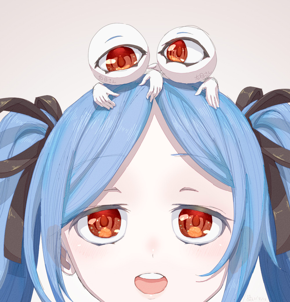 1girl blue hair ribbon hair ribbon twintails red eyes open mouth  illustration images