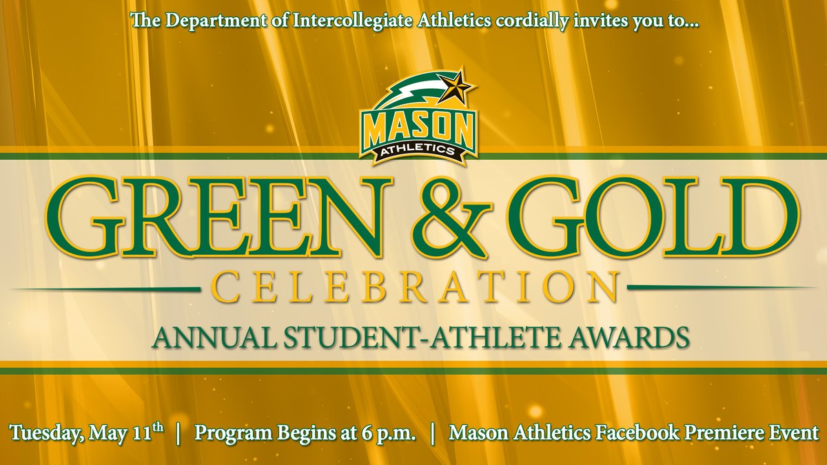 Looking forward to honoring the inspiring academic and athletic accomplishments of our Student Athletes tonight, Tues. May 11, at 6pm! 

🎥 Join us this evening on Facebook Live:  bit.ly/3eZht8n

#MasonGGC | #GetPatriotic | #MasonNation | #PatriotPride