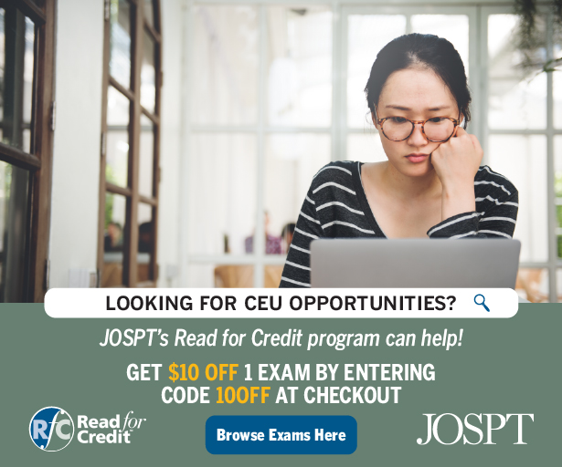 JOSPT's tweet image. Stop looking for CEU opportunities and try #ReadforCredit from @JOSPT! Get $10 off 1 exam right now with code 10OFF ow.ly/DFGC30rHjdb