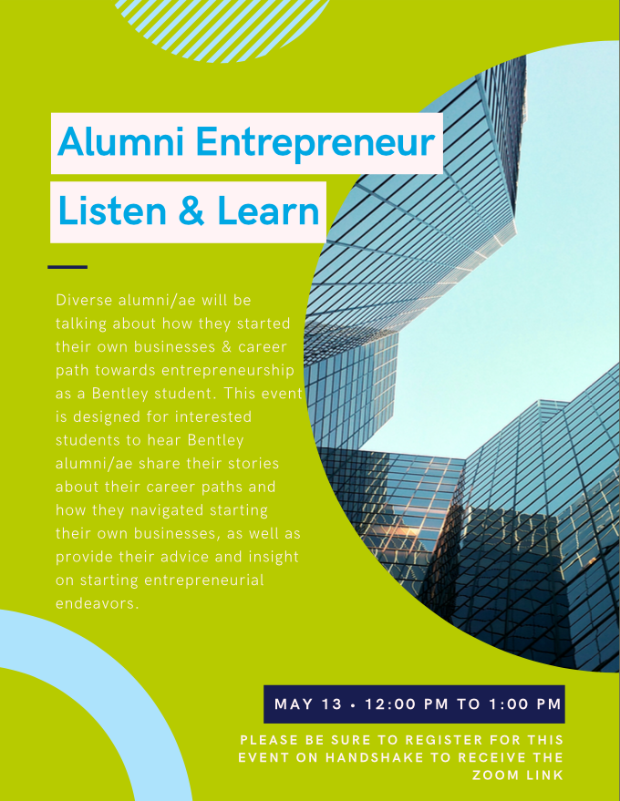 Join us on Thursday to hear from <a href="/bentleyu/">Bentley University</a> alumni who have started their own businesses! More information and registration can be found here: careeredge.bentley.edu/events/2021/05…