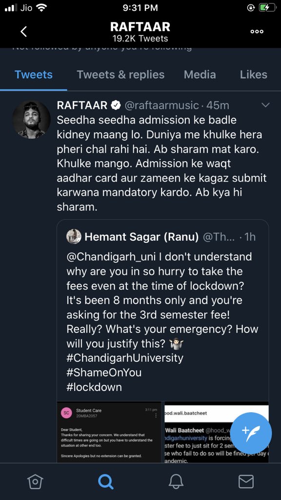 Avntikathakur's tweet photo. Thank you @raftaarmusic for supporting us. 🔥 

Have some fear of god! 
#ChandigarhUniversity 
#ShameChandigarhUniversity https://t.co/pwracgHzJf