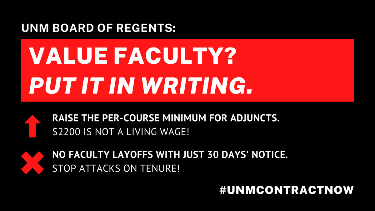 UA_UNM's tweet photo. Our members spoke, and we have heard @UNM and  @PresidentStokes  say a lot over the years (&amp; this morning) Faculty need stability in many aspects of their work. Let's bargain not stall! #unmcontractnow https://t.co/4nDtOsW5Pl