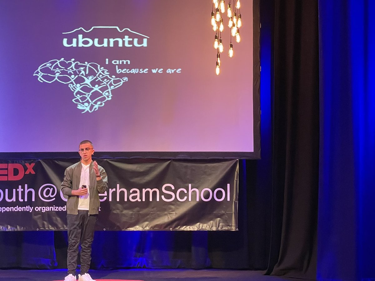 ajwebster101's tweet photo. Elias just closed put TEDxYouth @Caterham_School with an incredibly passionate and moving talk about the profound impact of the Ubuntu philosophy on his life. What an inspiring way to end a brilliant day. #tedx #caterhamconnected https://t.co/KfH2I6O2EA