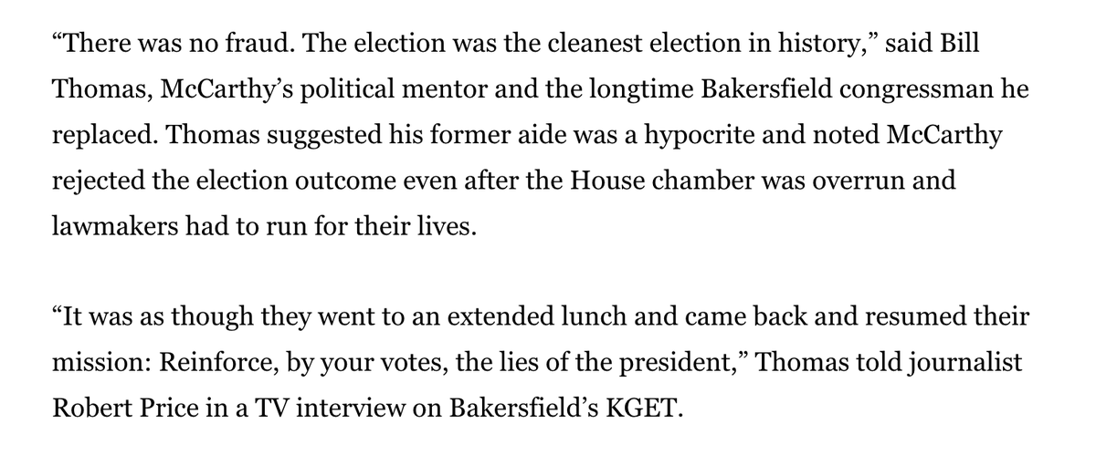 GlennKessler__'s tweet photo. Quite a striking comment by McCarthy's political mentor, former Rep. Bill Thomas (R-Calif.) via @markzbarabak https://t.co/plRuDgFVct https://t.co/CR9npGlC37