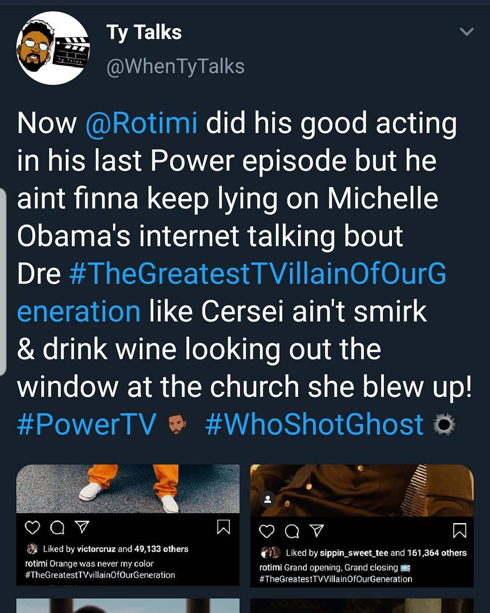 WhenTyTalks's tweet image. Help me out I'm a TV/Movie Review Page
Follow me on Twitter & IG
instagram.com/whentytalks?ig…
Checkout some of my Ty Talks.
#BlackAF vs Black Enough
instagram.com/tv/B_LG3IqhbRp…
Are we Bashing Tyler Perry
instagram.com/tv/B7oXQyNhHmt…
My Top 10 TV Shows of the 2010s
instagram.com/tv/B7CuVJJBNY6…
