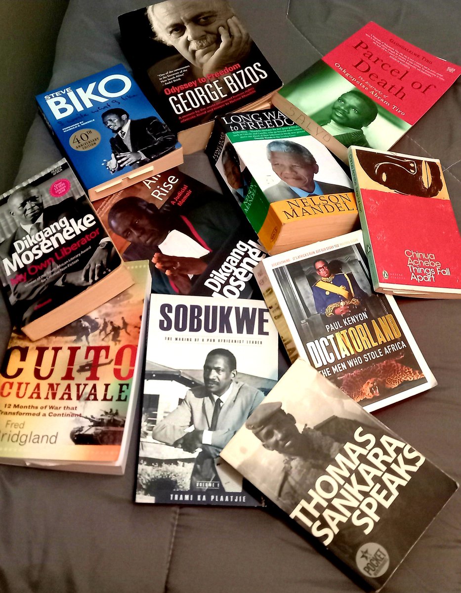 MothebeThebi's tweet photo. #Books #Biko #Sankara #Tiro #Sobukwe #Moseneke #Bizos #Mandela #Castro #CuitoCuanavale 

@SueNyathi https://t.co/KyOnniPyg5