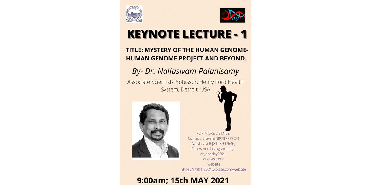 VIT_DNAday2021's tweet photo. || Keynote Lecture - 1 || https://t.co/pEe5w0t6jJ
