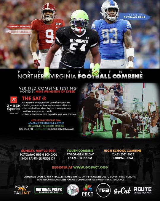 TGB (@trunkgoboom) on Twitter photo ‼️ Calling all ballers; <a href="/WeArePACT/">The PACT Athlete Network</a> presents the 2021 Northern Virginia Football combine!
Sunday, May 23rd, 2021. hosted by <a href="/ZybekSports/">Zybek Sports</a> & <a href="/TheHand54/">Da'shawn Hand</a>. All verified Data will be registered with the National Prep Database. All participants welcome, spots limited due to COVID. ‼️ Calling all ballers; <a href="/WeArePACT/">The PACT Athlete Network</a> presents the 2021 Northern Virginia Football combine!
Sunday, May 23rd, 2021. hosted by <a href="/ZybekSports/">Zybek Sports</a> & <a href="/TheHand54/">Da'shawn Hand</a>. All verified Data will be registered with the National Prep Database. All participants welcome, spots limited due to COVID.