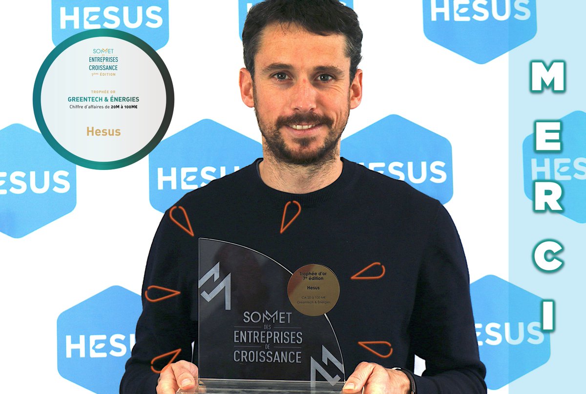 🏆HESUS remporte le trophée d'or #Greentech et #Energies du SEC Sommet des Entreprises de Croissance 🏆 (CA 20 à 100 millions)
Merci au jury pour cette récompense ainsi qu'à nos partenaires, collaborateurs &amp; clients, sans qui nous n'aurions pas pu prétendre à ce titre :)
#fierté