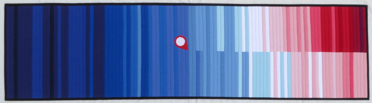 The global warming stripes in quilt form, showing where we are now, and two possible futures with different choices on greenhouse gas emissions.

By Natalie Skinner #ShowYourStripes