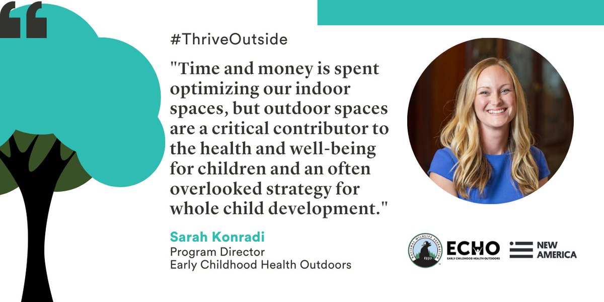 "Time spent in high-quality outdoors spaces improves physical health, especially the immune system which has never more important than today. We know that children are 22% more likely to engage in moderate to vigorous activity playing outdoors." - From <a href="/echo_nwf/">Early Childhood Health Outdoors (ECHO)</a> 
#ThriveOutside