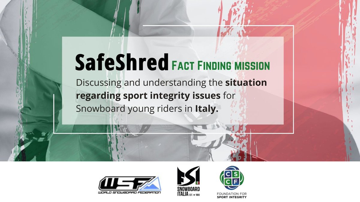 Cscf_integrity's tweet photo. Today we have started the first #SafeShared #FactFindingMission in Italy coordinated by @worldsnowfed with the cooperation of our partner FSI Snowboard Italia.
Stay tuned for more information! https://t.co/se54zuKpBk