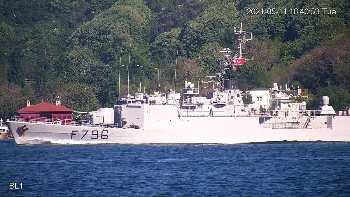 WarshipCam's tweet photo. French Navy D'Estienne d'Orves-class offshore patrol boat FS Commandant Birot (F796) northbound in the Bosphorus Strait - May 11, 2021 #fscommandantbirot #f796
* photo courtesy of @BenKendim1 https://t.co/lieCHdbS95