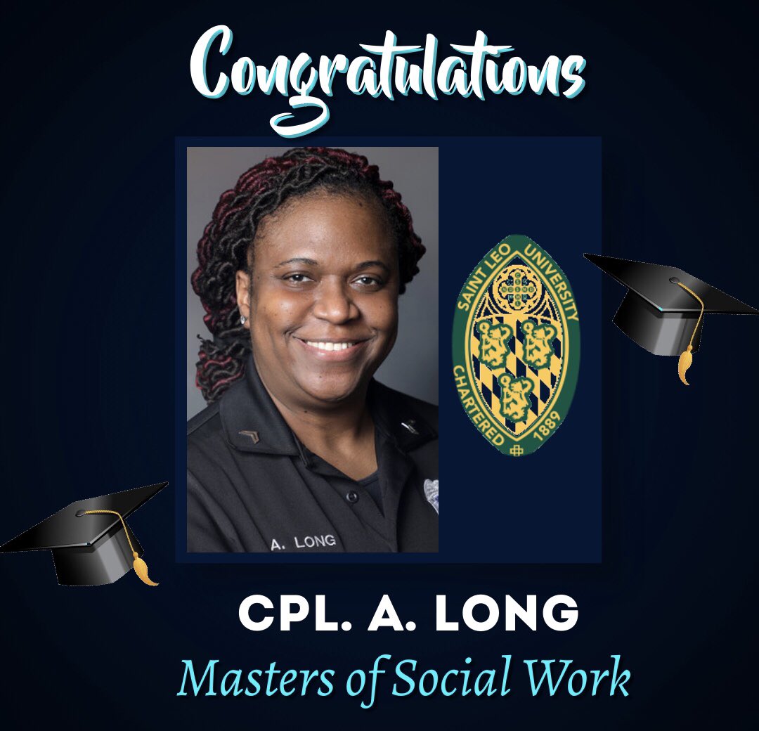 spelmansafety's tweet photo. Congratulations are in order for our very own, Corporal Adelene Long, on receiving her Masters Degree. 🎈🎉🎊 https://t.co/tocVqXPpCC