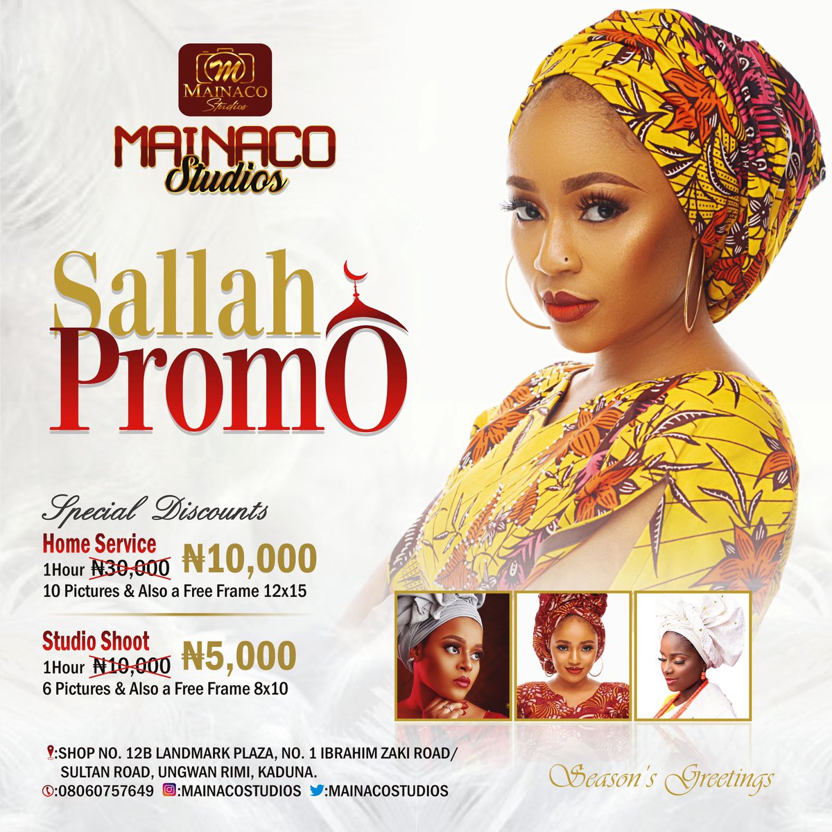 My Kaduna people it’s a special PROMO!!! kindly come for ur Sallah Photoshoot. Both at Home &amp; in Studio 📸