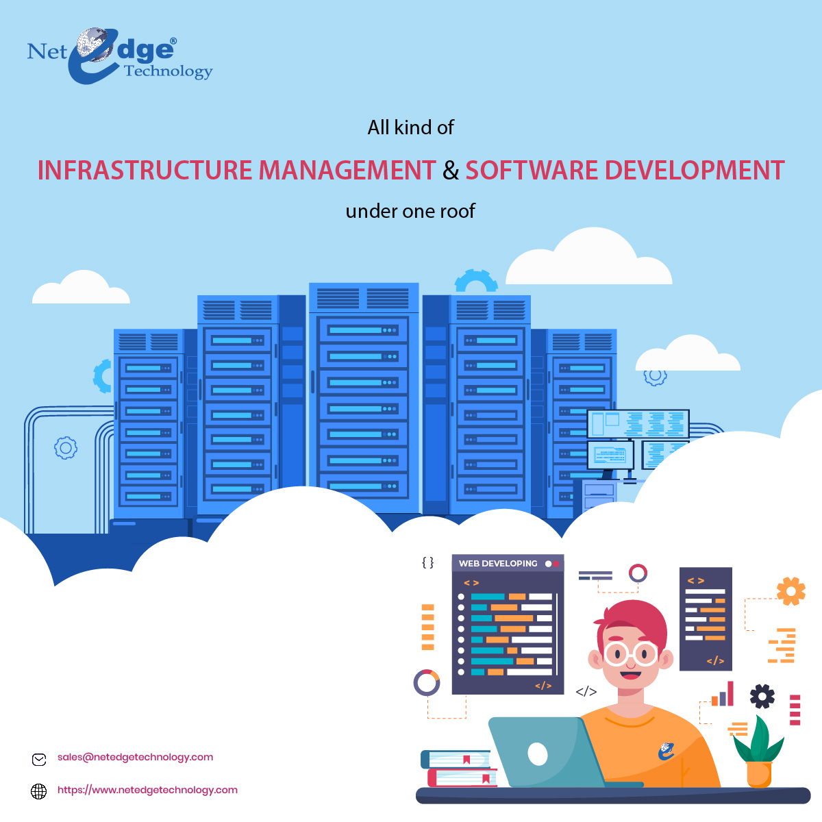 Are you worried about your servers? You are at the right place

Netedge Technology provides all kind of #infrastructuremanagement and #softwaredevelopment services under one roof at affordable rates.

Visit our website for more details.
netedgetechnology.com