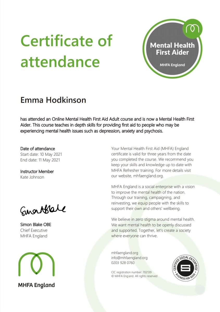 echodkinson's tweet image. Very chuffed to say that after a very interesting and thought provoking couple of days, I'm now a Mental Health First Aider! 

Thanks to @yourseddon for giving me the opportunity.

My door/inbox is always open to anyone that needs to talk.

#MentalHealthAwareness