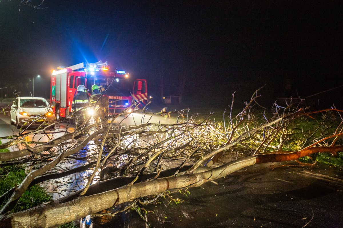 Brandweer weet boom snel van de weg te halen bij Olterterp - #Friesland -..