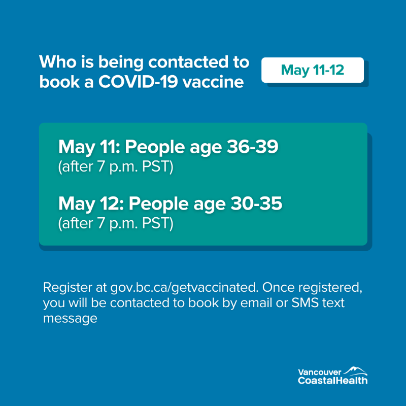 VCHhealthcare's tweet photo. 📅 COVID-19 Vaccination Booking Update

30-somethings, it’s your time. Starting today, invitations to book are being sent to people 36 years of age and older.

Register to receive your vaccination booking link:  https://t.co/AstQ3v00JQ