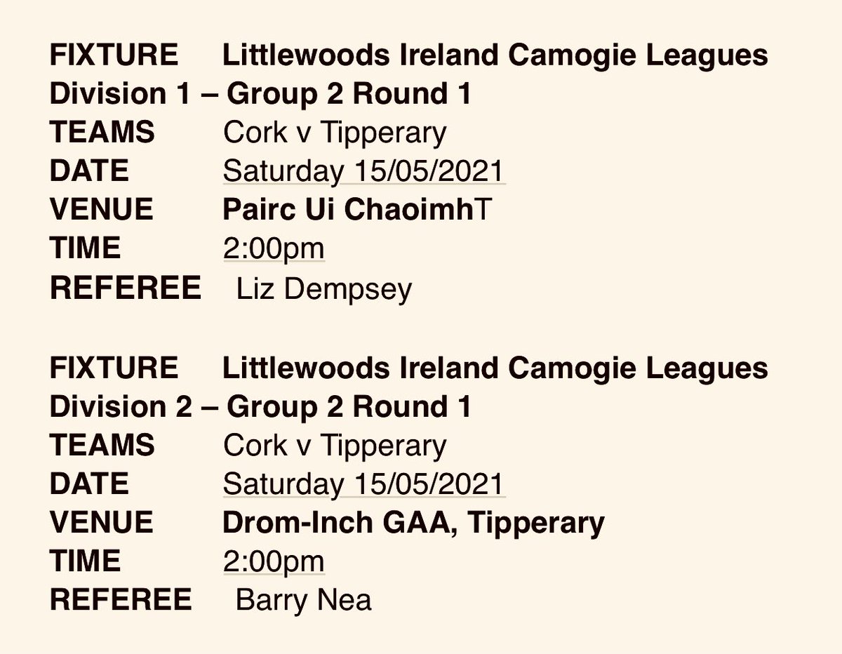 PaudieP's tweet photo. Both @CorkCamogie adults teams begin their @LittlewoodsIRL National  League journey  V @camogietipp this Saturday. https://t.co/b8Pdl6OXjy